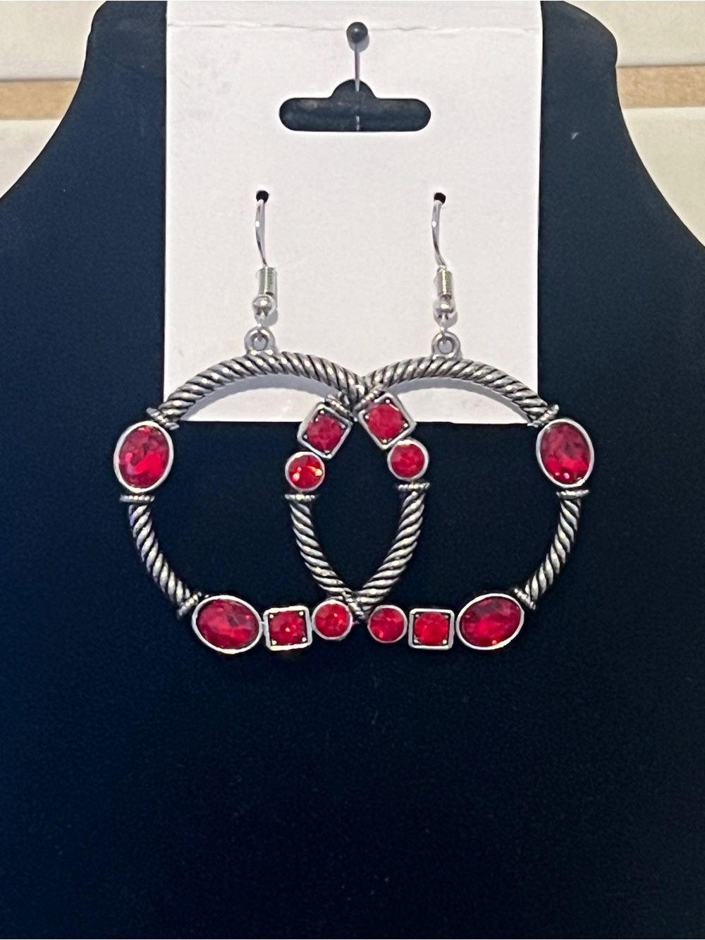 Paparazzi Silver-Tone Hoop Earrings with Red Stones